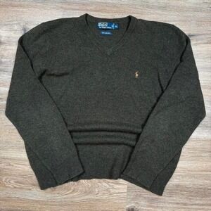 army green polo ralph lauren 100% lambswool knit sweater